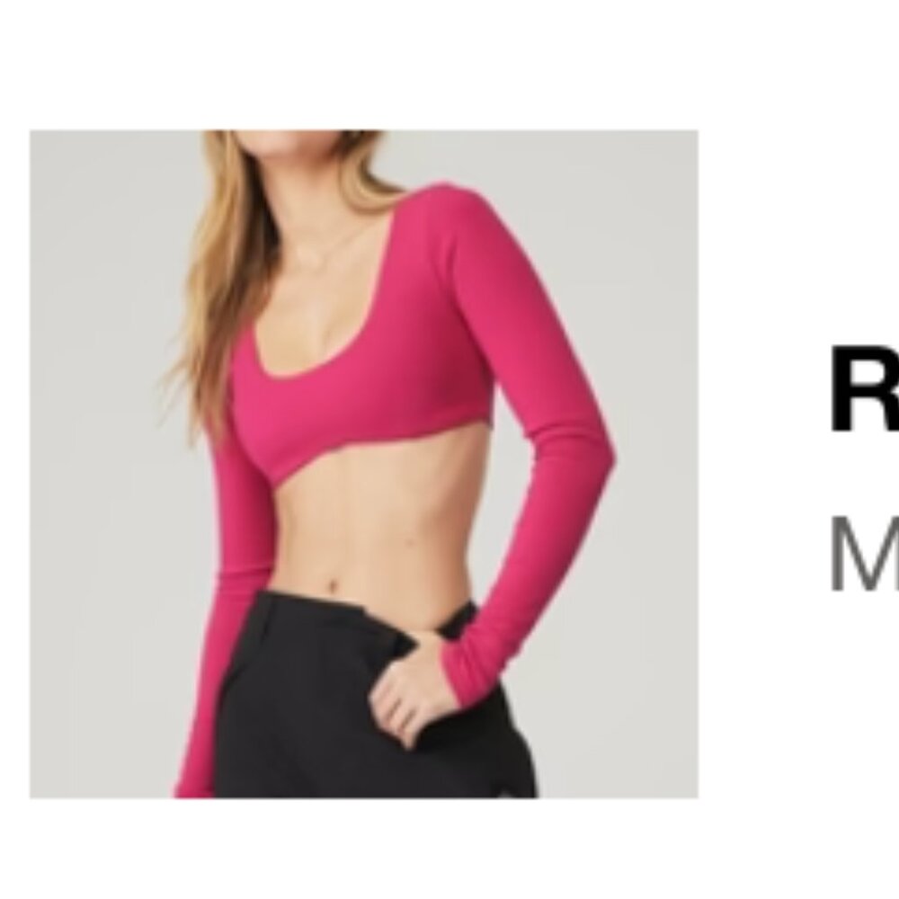 Alo Ribbed Defined Long Sleeve Bra Magenta Crush Size M